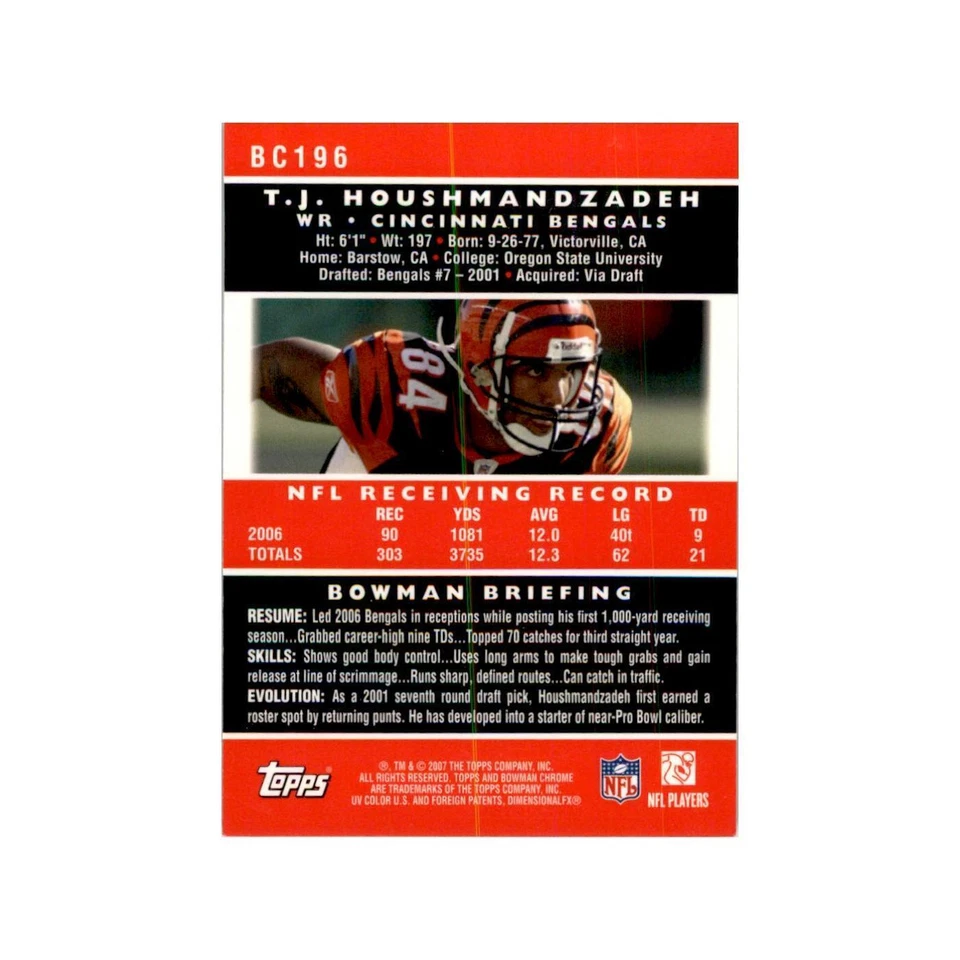 2007 Bowman Chrome T.J. Houshmandzadeh Football Cards #196 - Image 2 of 3