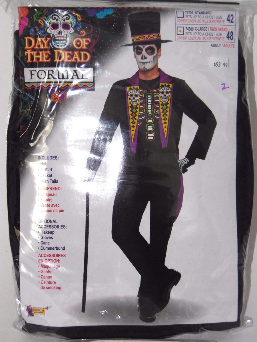 Size 48 Men s Black Day of the Dead Skeleton Tuxedo Cosplay Halloween Costume