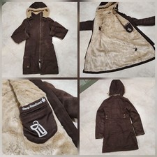 Hemp Hoodlamb Womens Xs X-small Brown Canvas Fur Lined Parka Hooded Jacket Coat