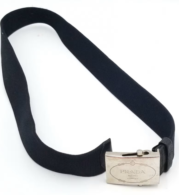 Prada Black Web Belt Silver Logo Belt up to 35
