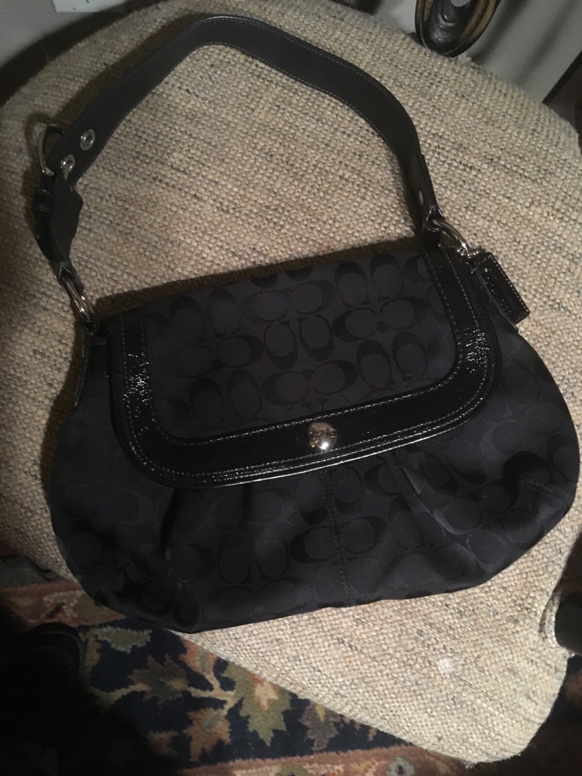 Coach Flap Bag F13739 Pleated Black Signature C Logo … Gem