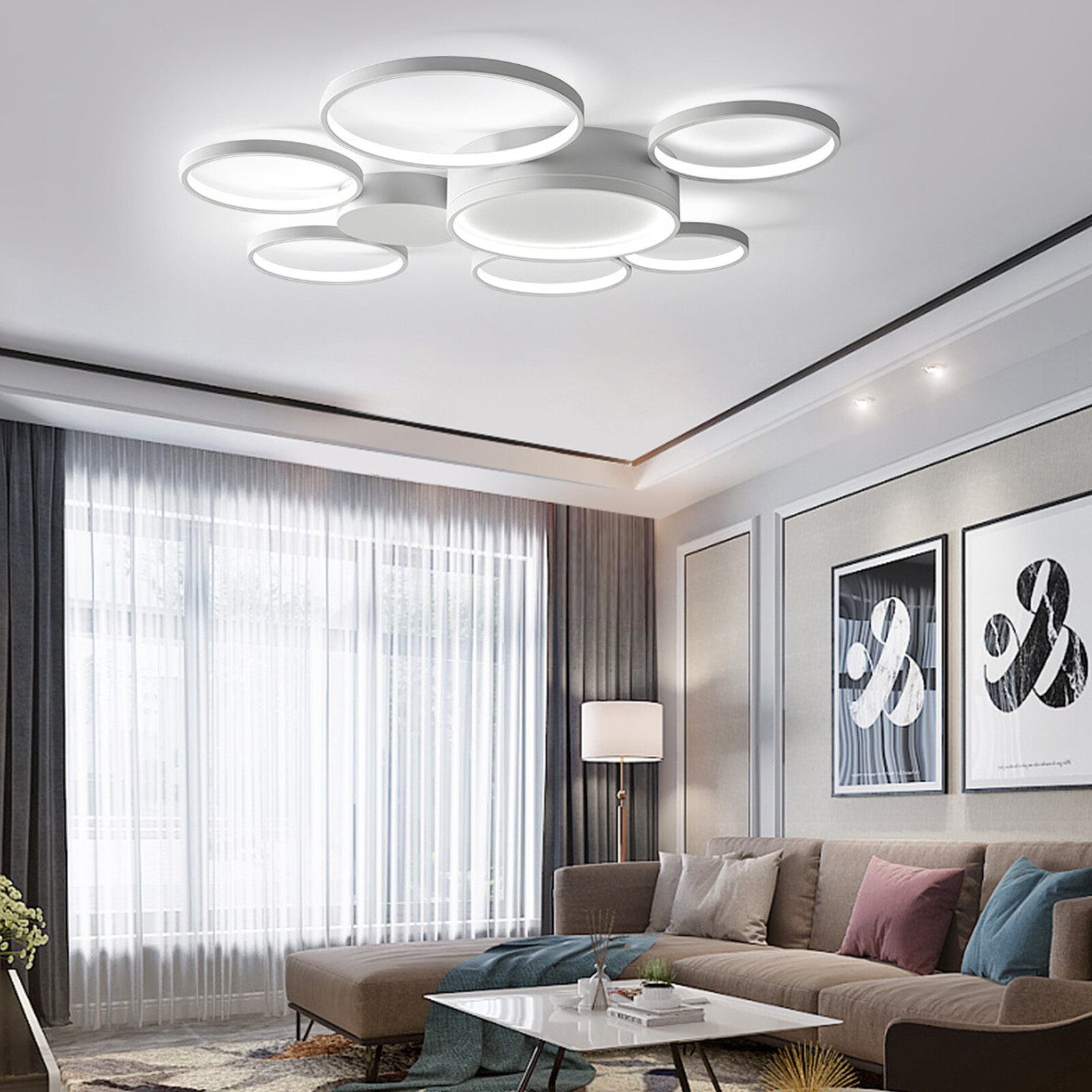 Modern 7 Ring Pendant Lamp LED Ceiling Light Living Room Lamp Fixture