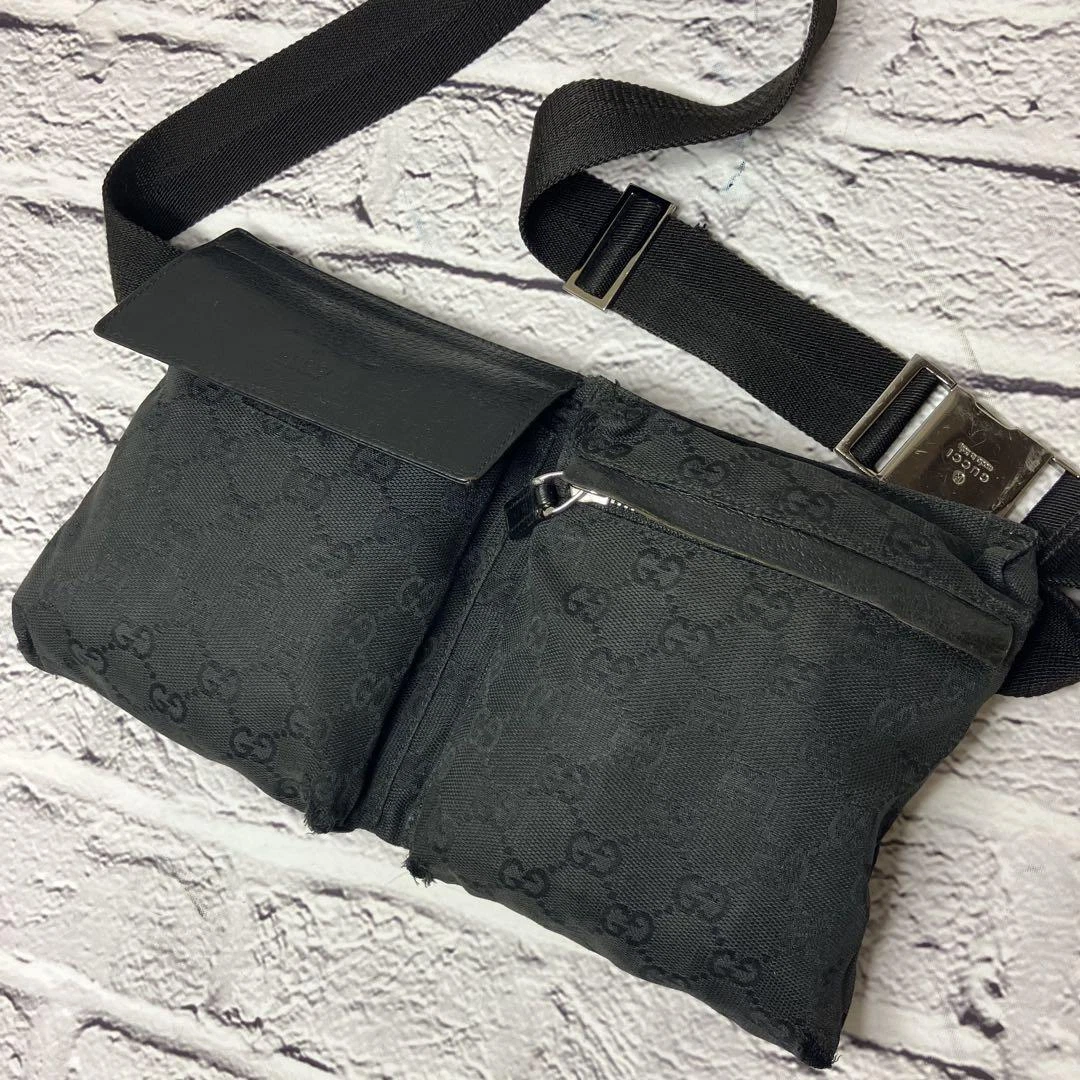 Sac bandoulière en toile GUCCI GG sac ceinture cuir noir poche taille #4