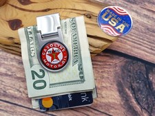 NEW VINTAGE 1970s TEXACO OIL GAS ADJUSTABLE LOCKING MONEY CLIP WALLET HOLDER NOS