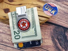 NEW VINTAGE 1970s TEXACO OIL GAS ADJUSTABLE LOCKING MONEY CLIP WALLET HOLDER NOS