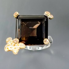 Handmade 11ct Natural Smoky Quartz Ring 925 Sterling Silver Size 9 /B-R2944
