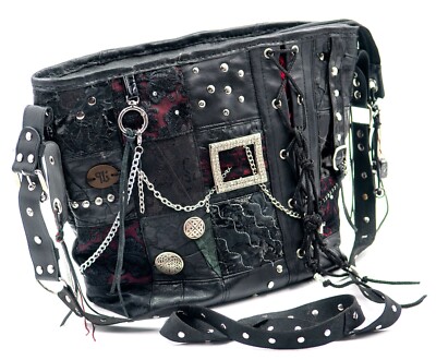 High-End Gothic Designertasche - UPCYCLING Umhängetasche aus Leder und Lack