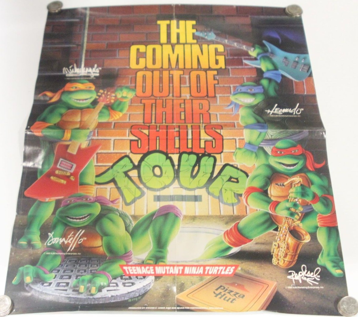 Vintage TMNT 1990 Coming Out Of Their Shells Tour Poster Pizza Hut