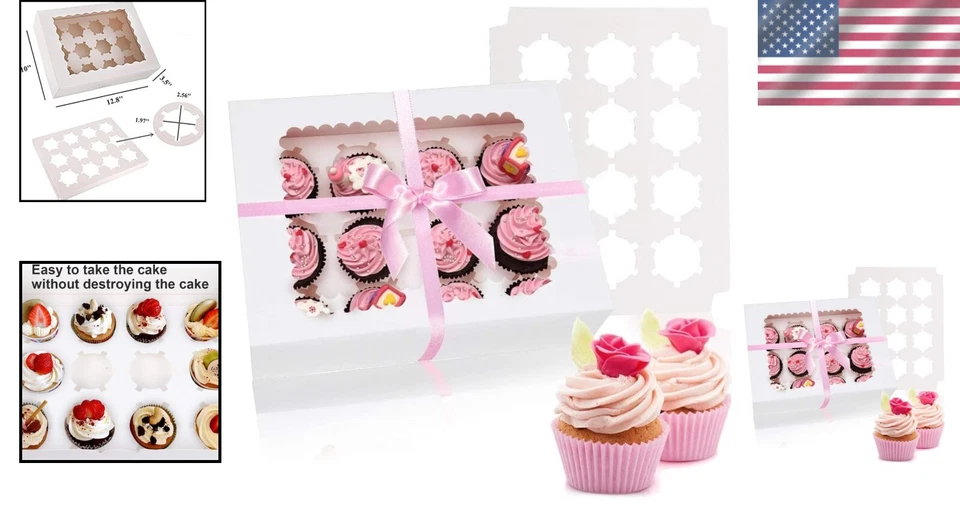 Pacote com 25 caixas de transporte de cupcake Deluxe - comporta com segurança 12 guloseimas com inserções - Imagem 2 de 4