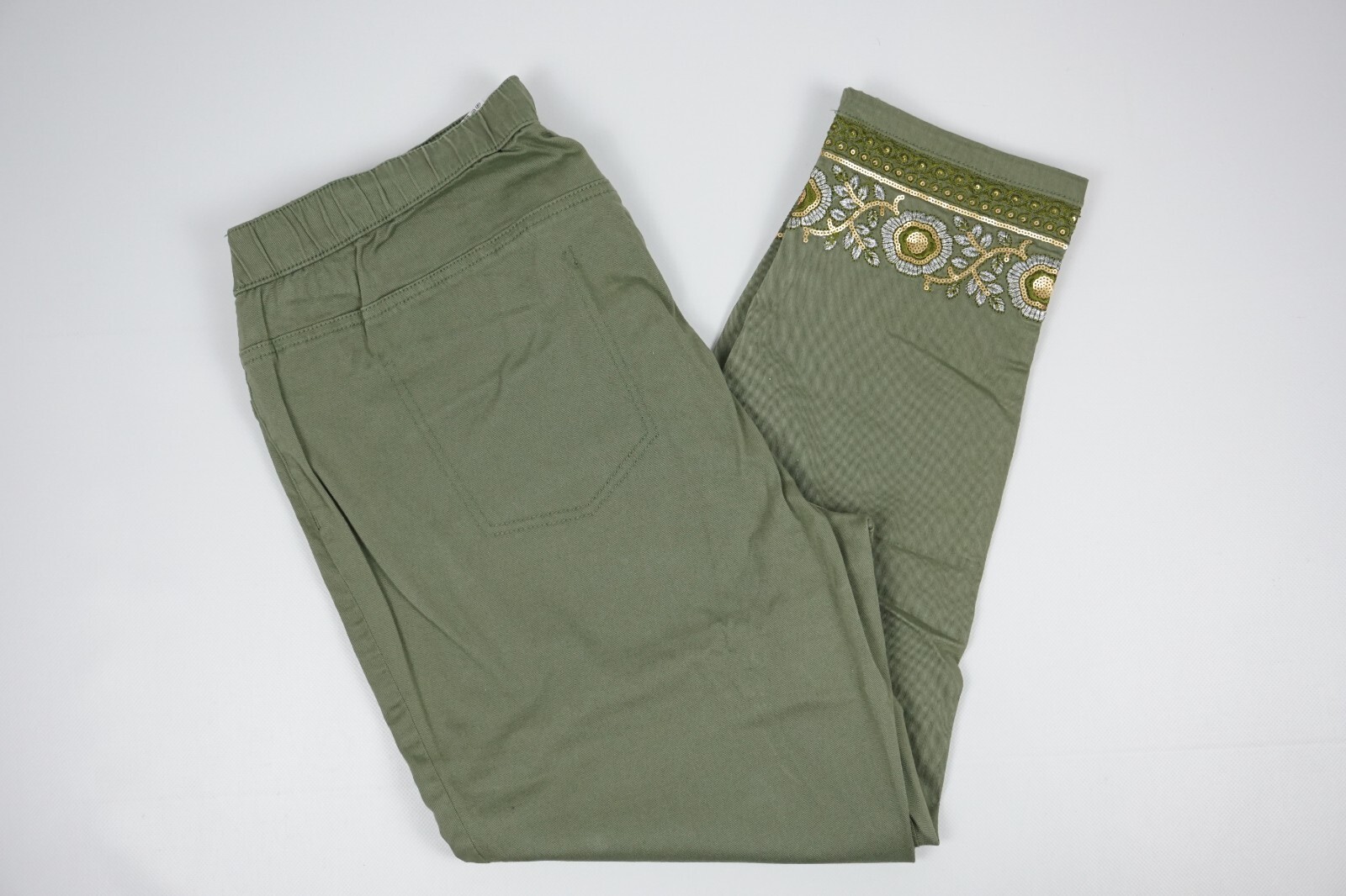 Pantalón mujer Mia Moda talla 48 54 caqui verde oliva bordado jeggings