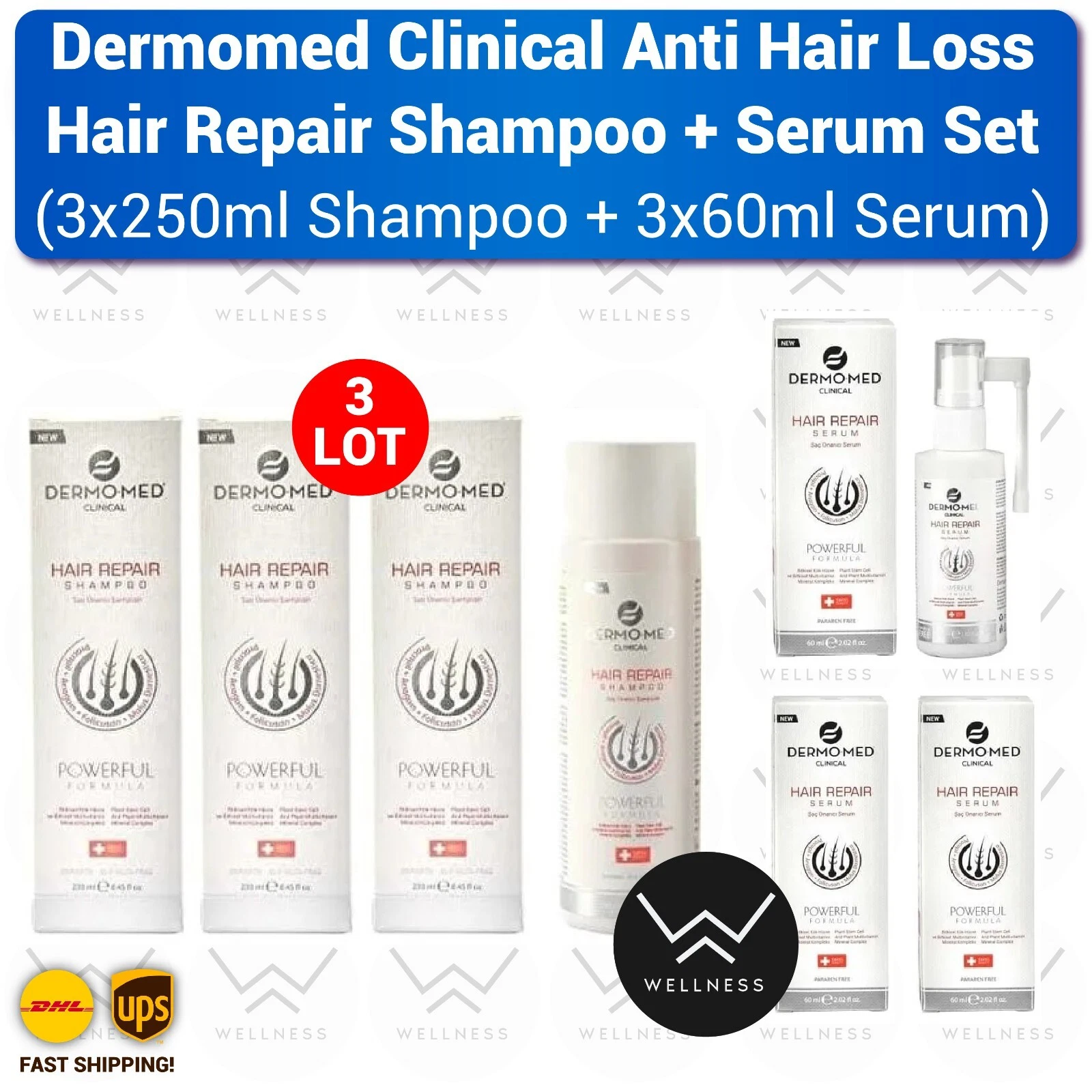 Dermomed Clinical Anti Hair Loss Hair Repair Shampoo+ Serum Set 3 LOT
