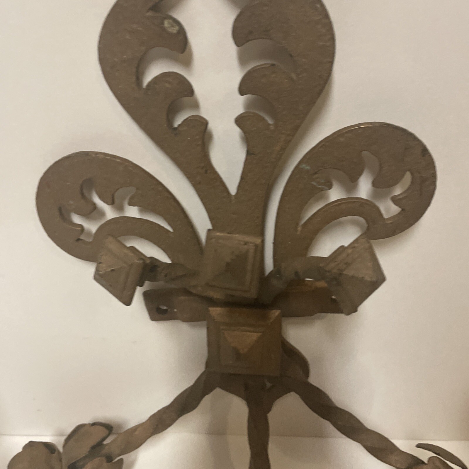 c1920’s Antique Fluer De Lys Wrought Iron Hand Candle Wall