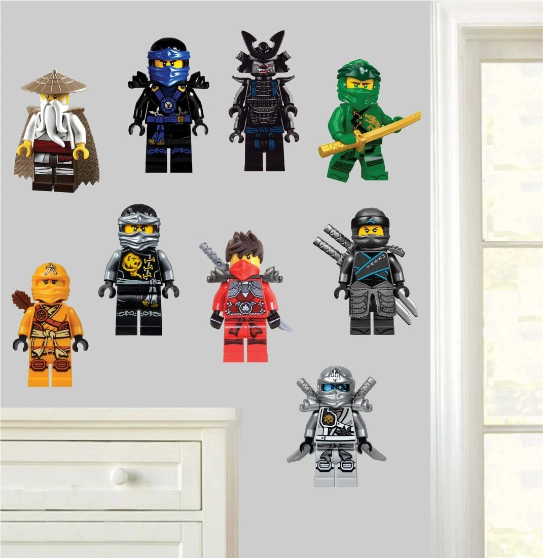 Ninjago Wall Art Vinyl Stickers 9pc Decals Boys Childrens Kai Nya Lloyd Cole Jay