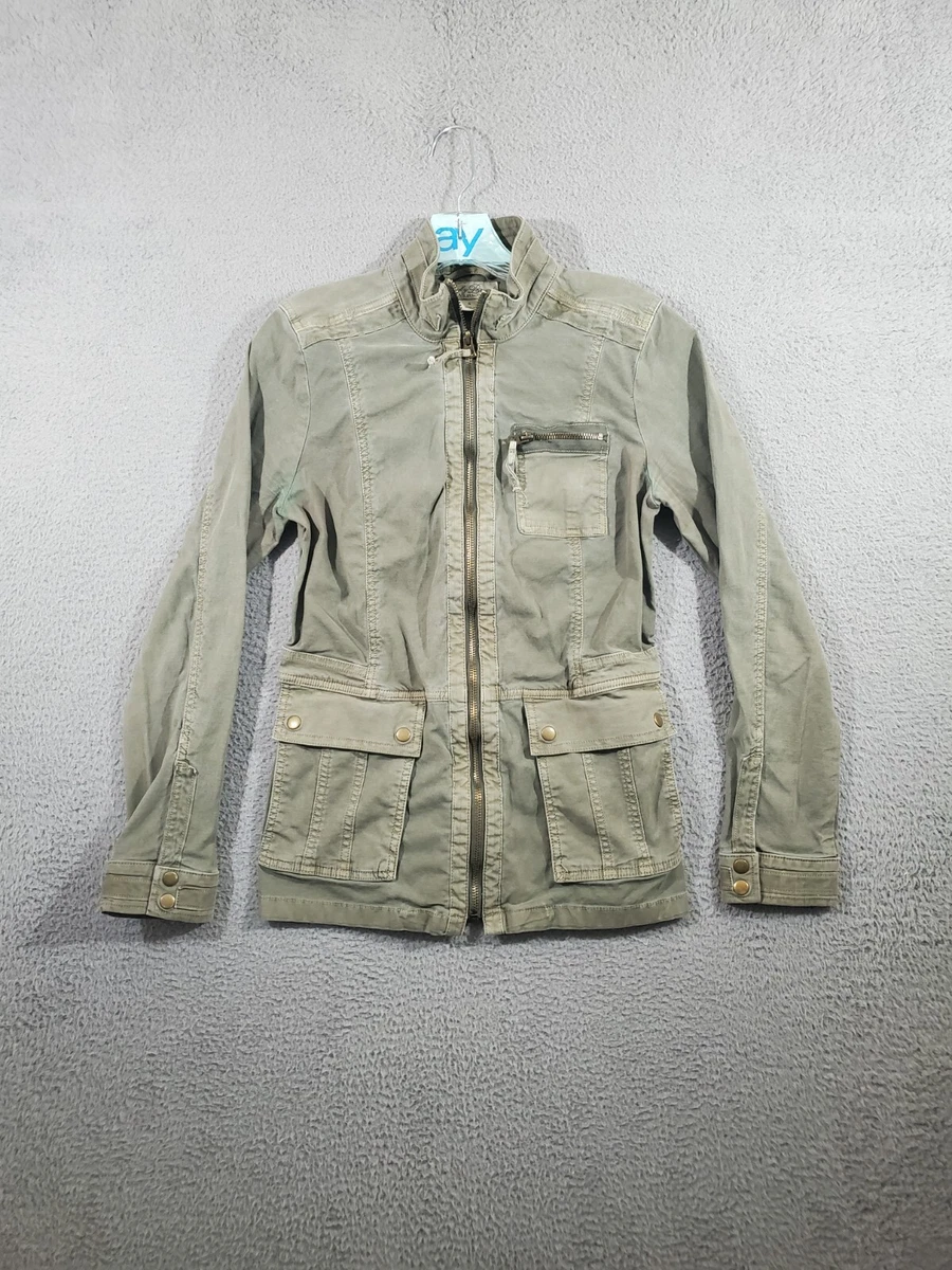 American Eagle Military Jacket Womens Small Green Sherpa Lined Hood Full Zip