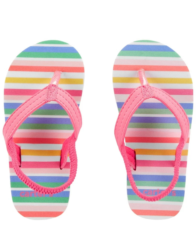2X Carters Baby Girls Flip Flops Stripe Print & Brave The Waves M/M 7/8 NEW - Image 2 of 4