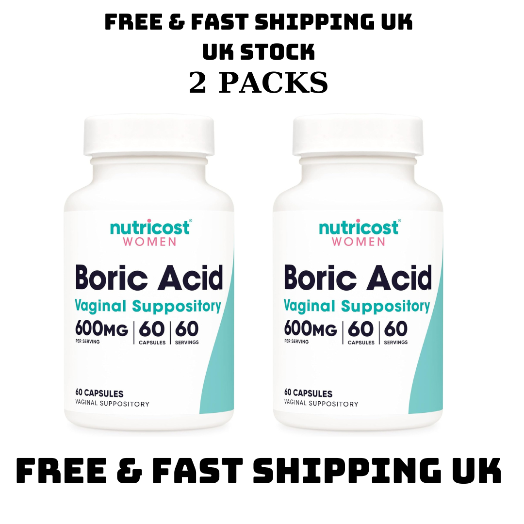 Nutricost, Women, Boric Acid, Vaginal Suppository, 600 mg , 60 Capsules 2 PACKS