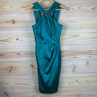 David Meister Dress 2 Satin Beaded Sheath Cocktail Rhinestone Formal Prom