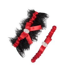 Black Lace Wedding Garters for Bride Leg Garter Set for Wedding Flower Red Br...