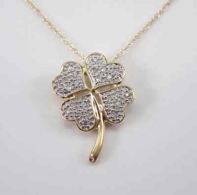 1/4ct Round Natural Moissanite 4 Leaf Clover Cluster Pendant Yellow Gold Plated
