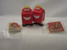 ULTRA RARE McDonalds Happy Meal Toy Mascot Red Boxes 2 pieces PLUS 2 PINS