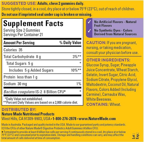 Nature Made Ultra Strength Digestive Probiotics Dietary Supplement 42 Gummies - Picture 4 of 8