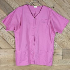 Barco Womens Size M Medical Nursing Scrub Top Button Front Short Sleeve