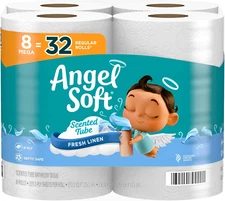 Angel Soft Toilet Paper with Fresh Linen Scented Tube, 8 Mega Rolls = 32 Regular