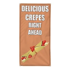 Vertical Vinyl Banner Multiple Sizes Delicious Crepes Right Ahead Food and Drink