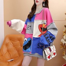 Y2K Sesame Street Elmo Cookie Monster Patchwork Oversized Sweatshirt 75kg-90kg