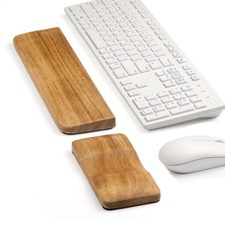 Acacia Wood Keyboard Wrist Rest  Mouse Pad Set   Ergonomic Wooden Support fo...