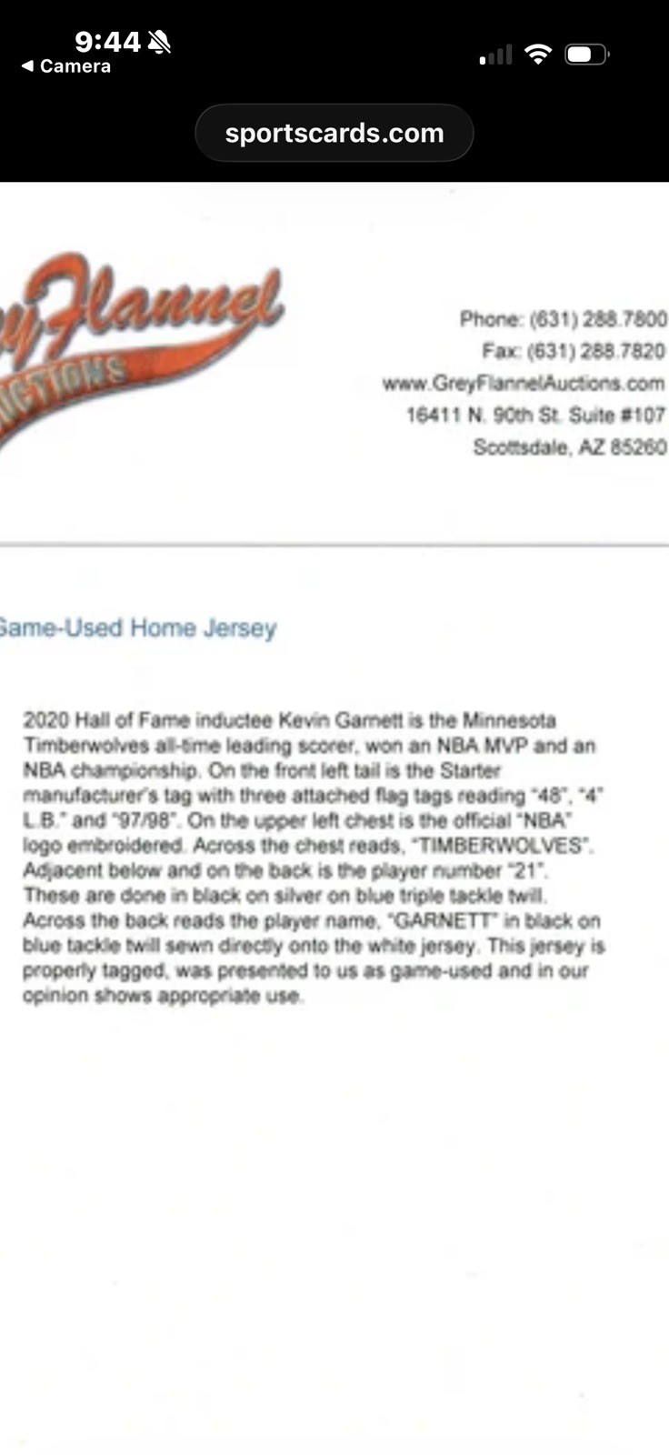 2024 Pro Fusion Card Kevin Garnett Game-Used Jersey 1997-98 Timberwolves 7/10 view 5