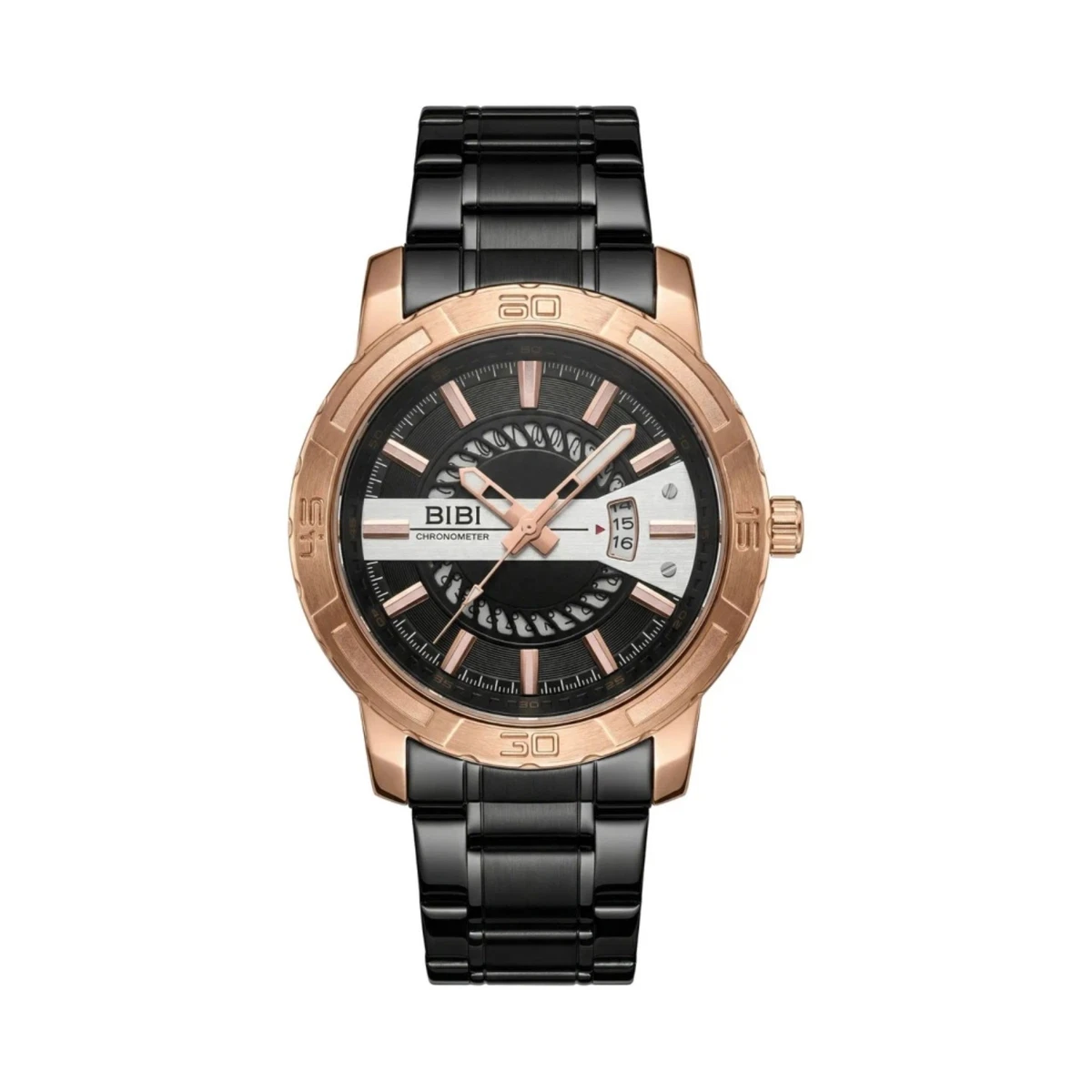 BIBI B0208 Black Dial, Rose Gold Case, With Black Band Rubber Apple Watch Black and Rose Gold Case Band ⌚ Unstrap main image 4