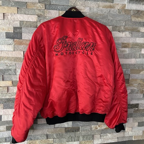 VINTAGE INDIAN MOTORCYCLES SATIN BOMBER JACKET - 80S BIKER JACKET - Red GRUNGE - Picture 3 of 5