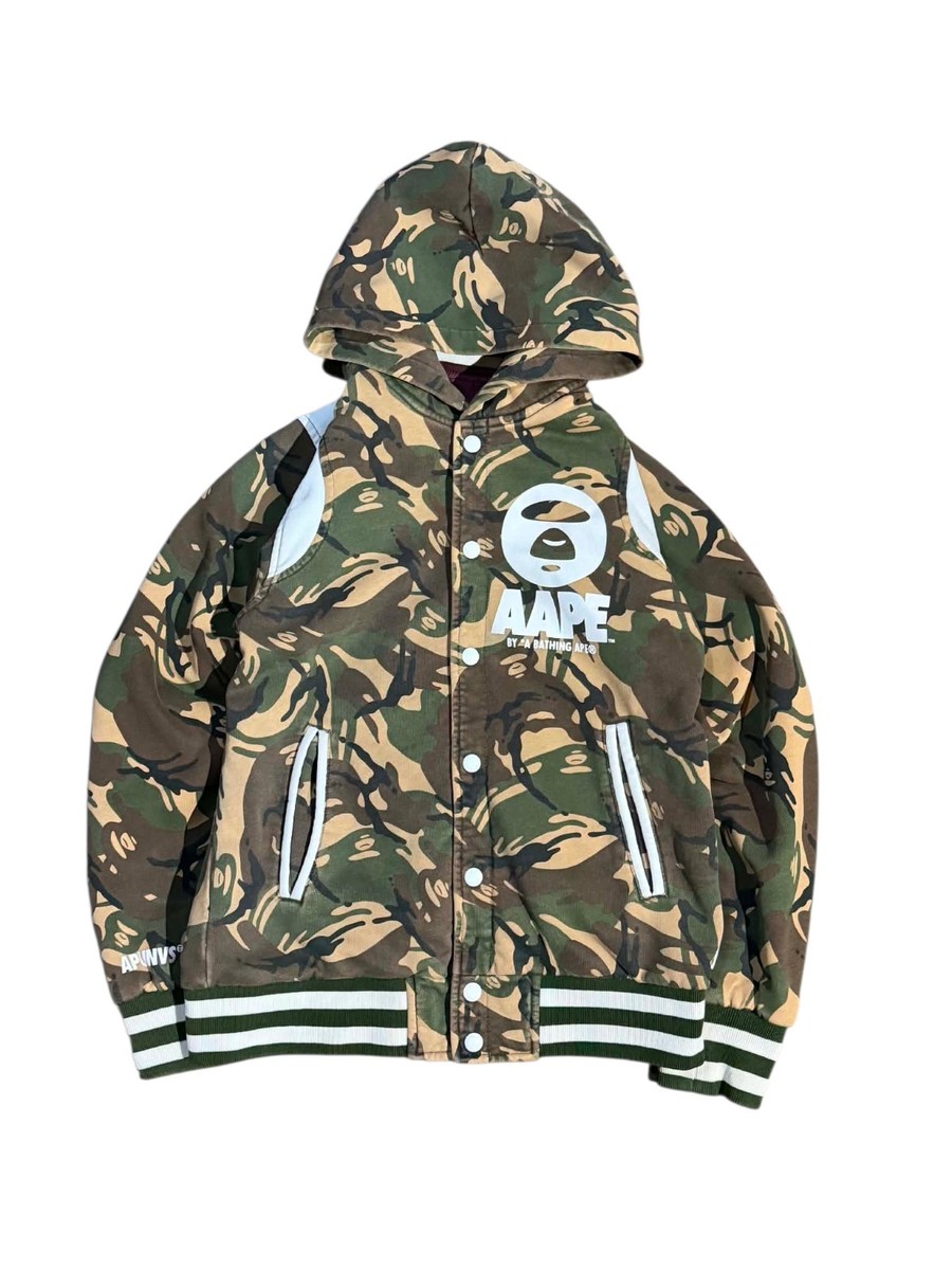 ご*け様 A BATHING APE SOLID CAMO VARSITY JA Aape by A Bathing Ape Reversible Hooded Varsity Jacket Men