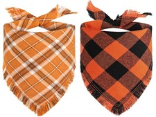 Fall Dog Bandana 2 Pack Halloween Autumn Dog Bandanas Orange Plaid Pet Scarf ...
