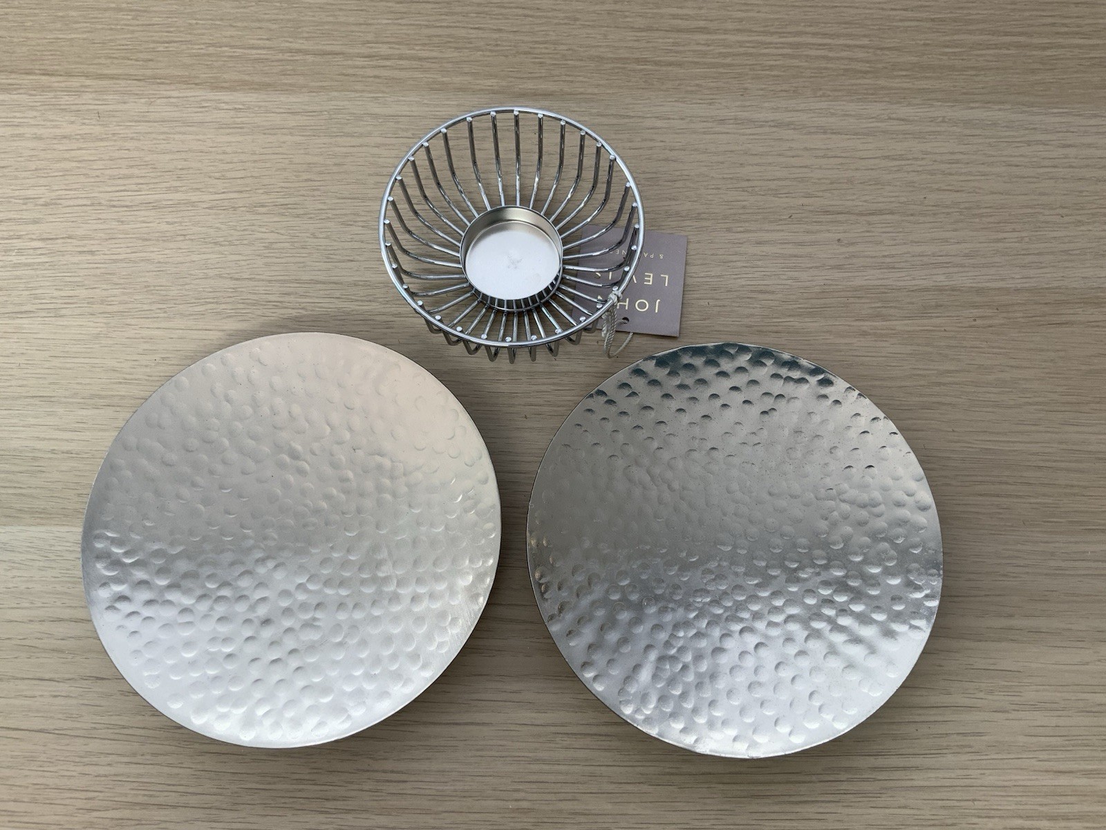 New John Lewis Set Of Three Candle Plates/Holders Hammered Plates