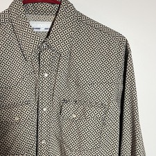 VTG L Wrangler Wrancher Diamond Pearl Snap Long Sleeve Button Up Shirt Western
