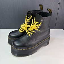 Dr Martens Jadon III Platform Boots Black Pisa Leather Yellow Laces - RRP £200