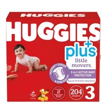 Huggies Plus Diapers Size 3 16-28 lbs 204 Count Snug  Dry New Free Shipping