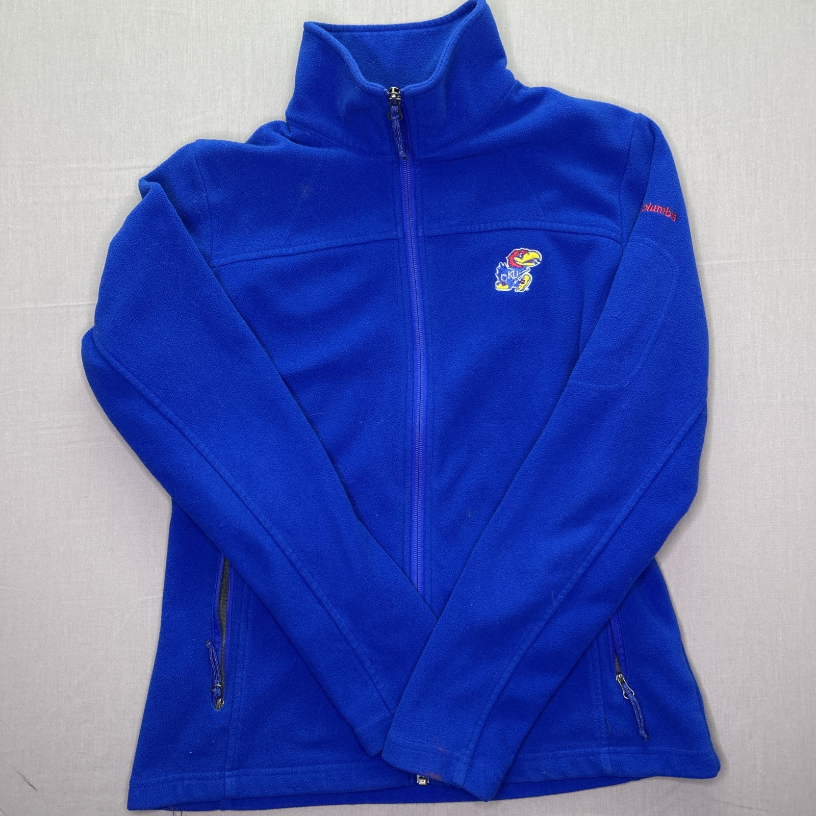 Columbia Kansas Jayhawks Fleece Jacket Men’s Medium Blue Full Zip KU Back Hit