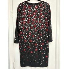 J.Jill Wearever Dress XS Petite Floral Long Sleeve Casual  Black Red