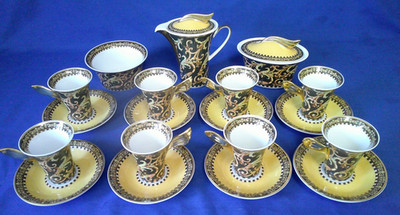 Rosenthal Verace Barocco teiliges Kaffeeservice schwarzer Rückenrand, mit Gelbtönen