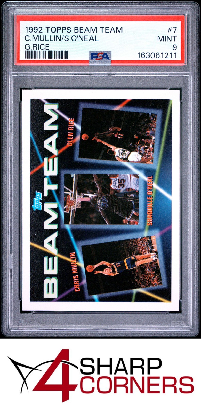 1992 TOPPS BEAM TEAM #7 SHAQUILLE O'NEAL RC-CHRIS MULLIN HOF PSA 9
