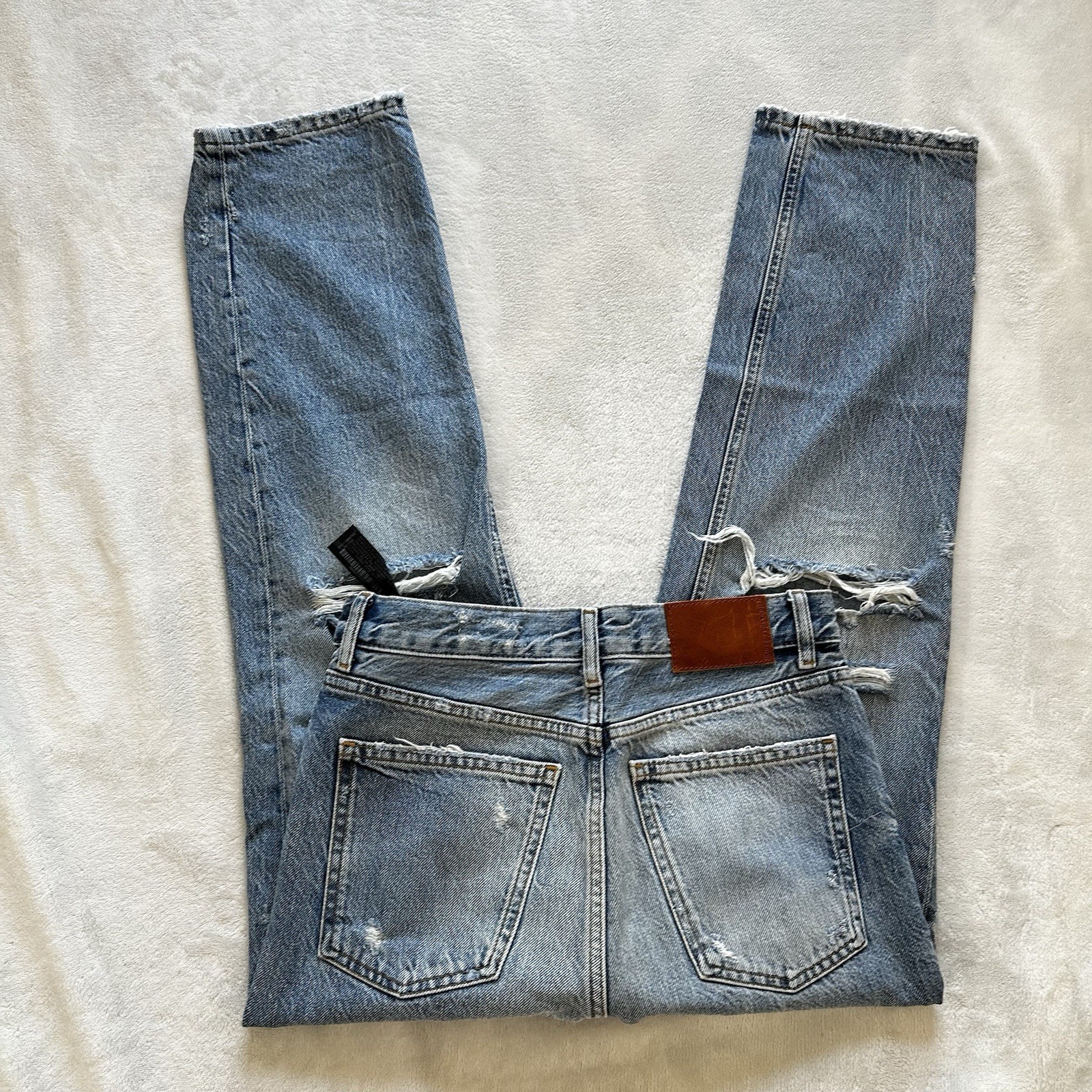 Zara Jeans Womens Size 4 Blue The Bliss Straight Distressed Denim Pants Ladies