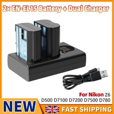 2x 2100mAh EN-EL15 Battery & Charger For Nikon D610 D800 D850 P520 D7100 D7500
