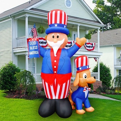 7ft High Patriotic Independence Day 4th of July Inflatable Sam with Dog 2003