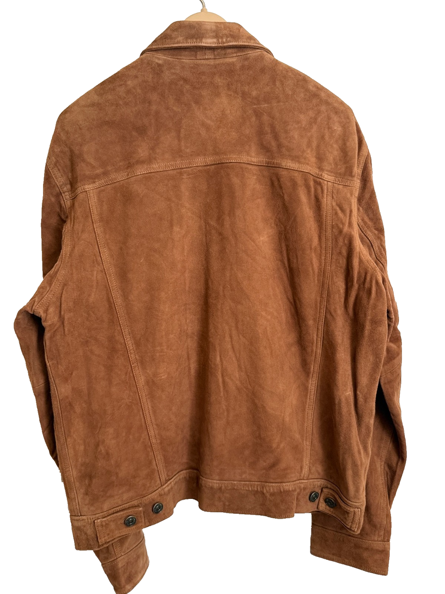 NWT Ralph Lauren Brown Suede Trucker Jacket Blackwatch Lined Mens