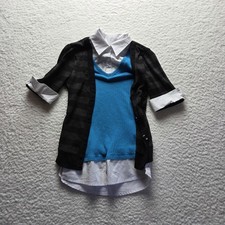 Beautees Cardigan Sweater Girls M Black Striped Collared Button Front Layered