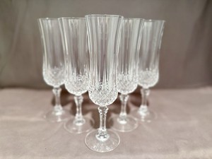 Vintage D’Arques Crystal Durand FLUTED CHAMPAGNE GLASSES  Set of 5 Perfect Flute