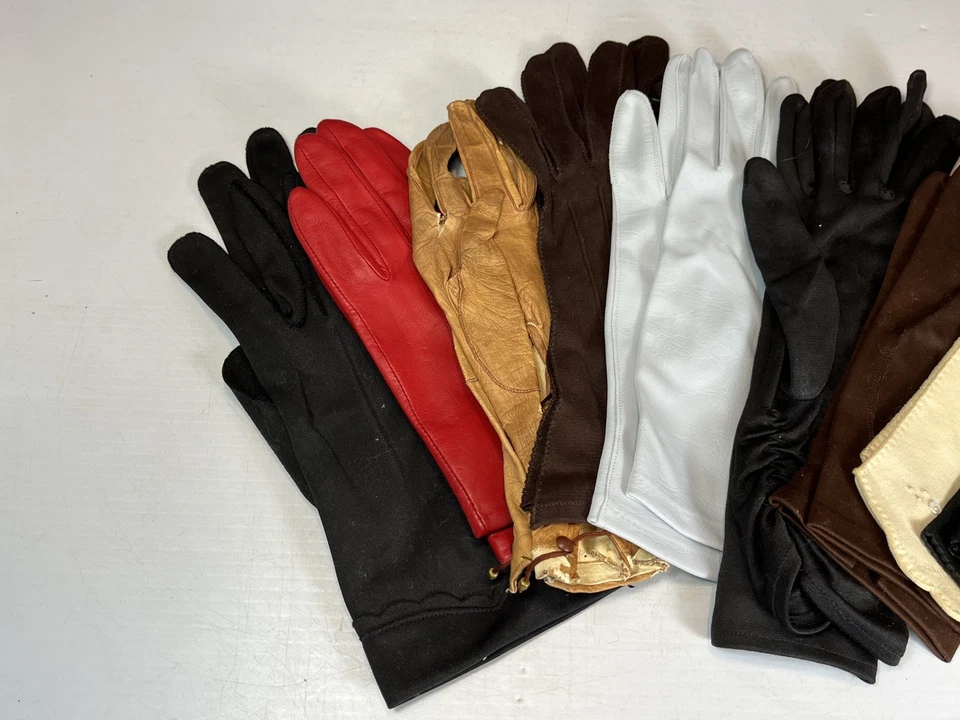 Lote de 9 pares de guantes vintage para mujer, cuero, gamuza, algodón”  Foto 3 de 4